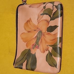 Handpainted tan leather clutch
